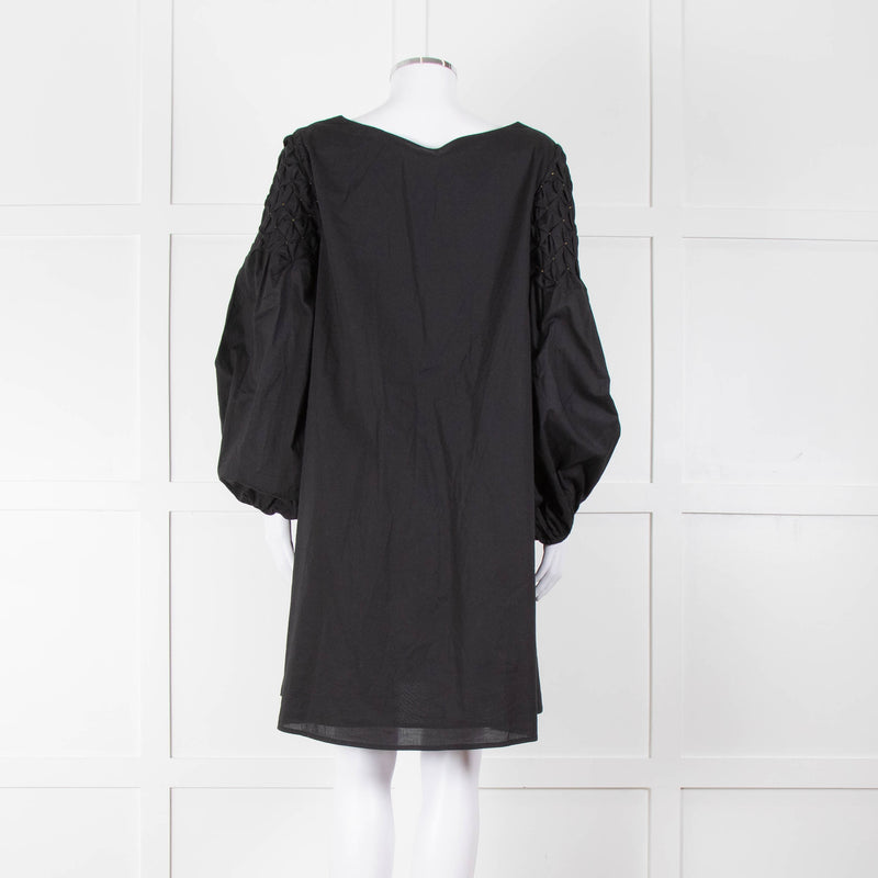 Merlette Black Cotton Smock Sleeve Tunic Dress