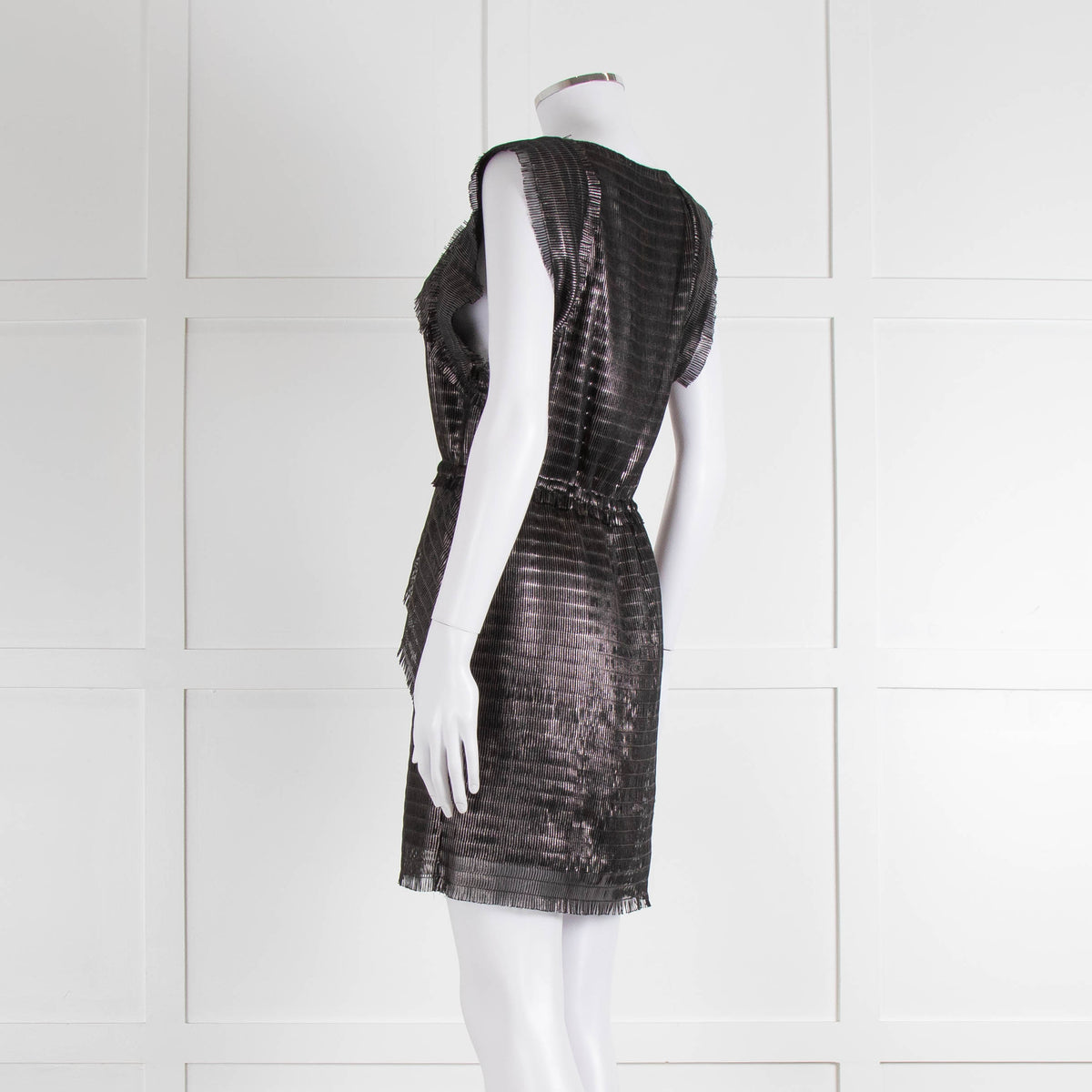 Iro Black Silver Net Raw Edge Sleeveless Mini Dress