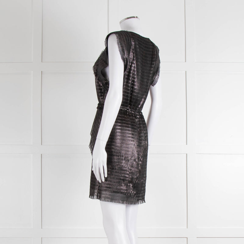 Iro Black Silver Net Raw Edge Sleeveless Mini Dress