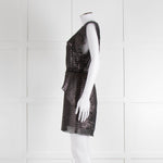 Iro Black Silver Net Raw Edge Sleeveless Mini Dress