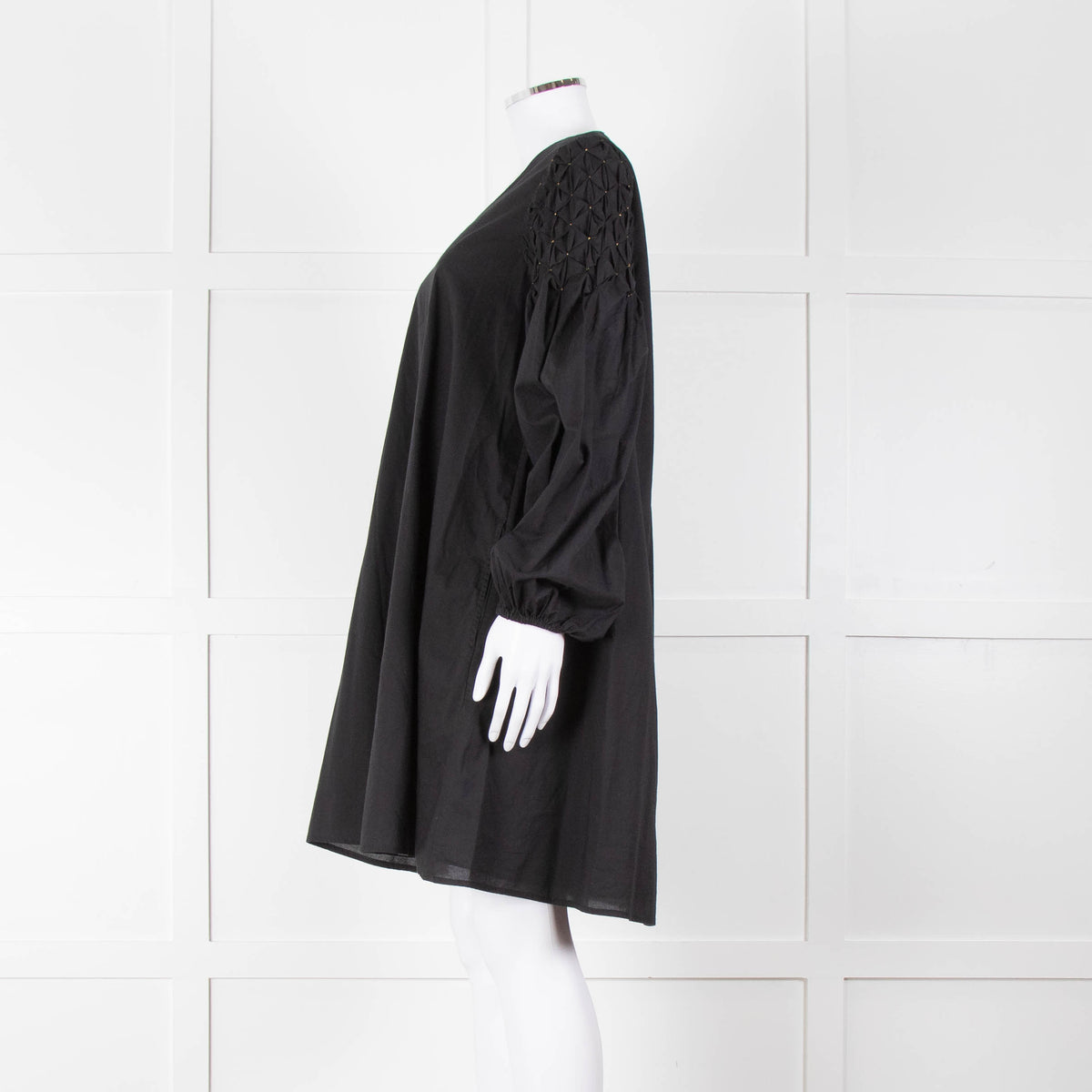 Merlette Black Cotton Smock Sleeve Tunic Dress