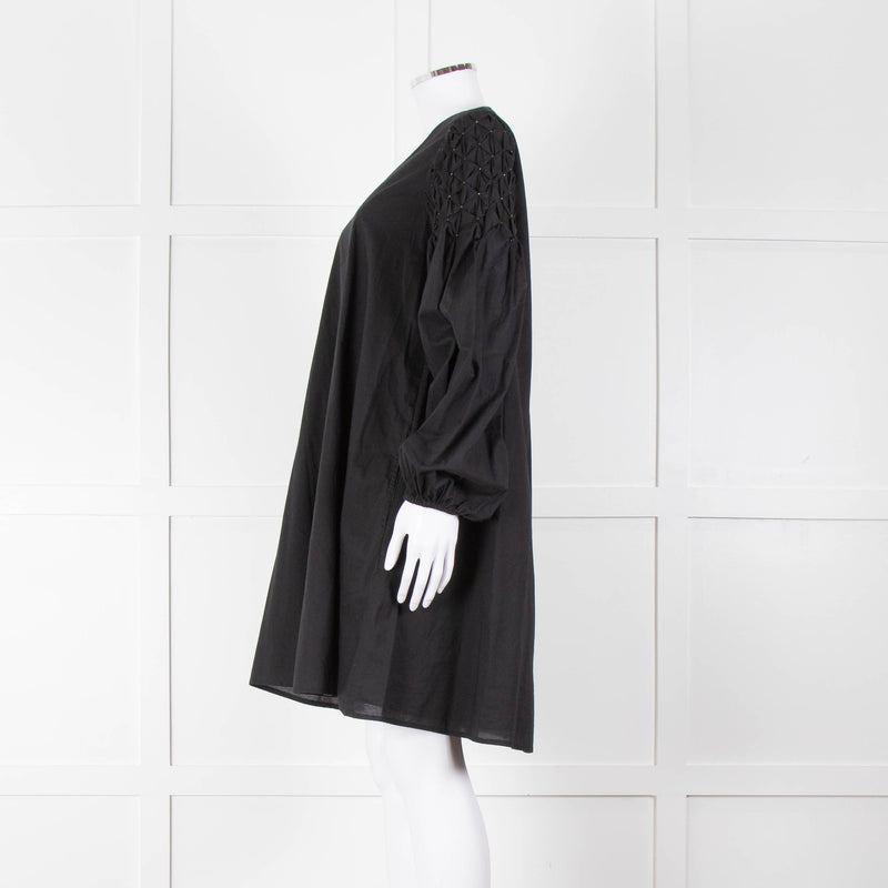 Merlette Black Cotton Smock Sleeve Tunic Dress