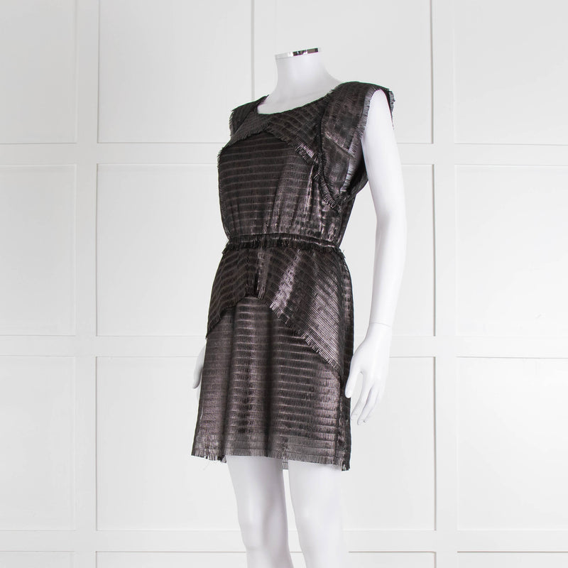 Iro Black Silver Net Raw Edge Sleeveless Mini Dress