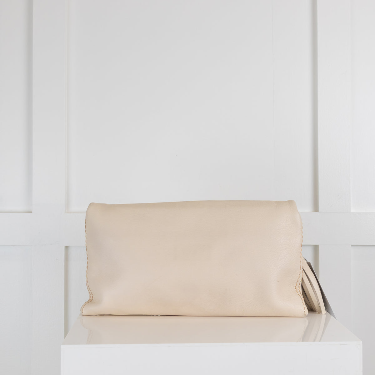 Carolina Herrera Cream Leather Clutch with Tassle and Chain Strape