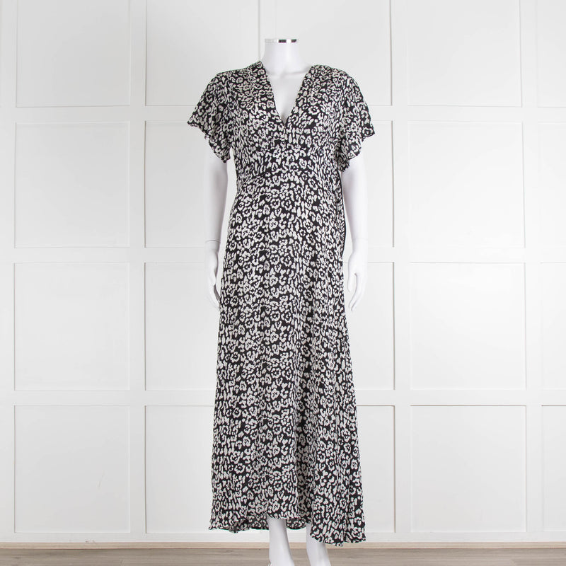 Iris Black Cream Silk Leopard Print Maxi Dress