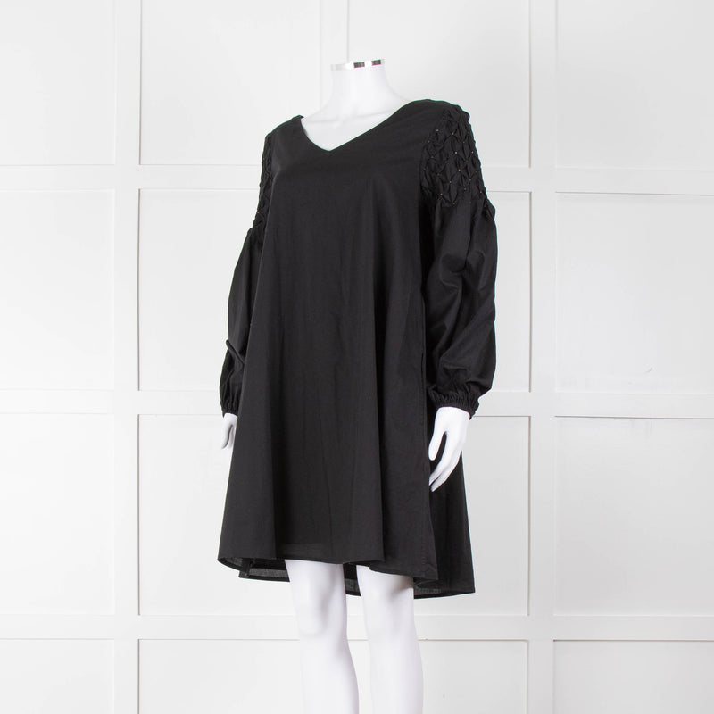 Merlette Black Cotton Smock Sleeve Tunic Dress