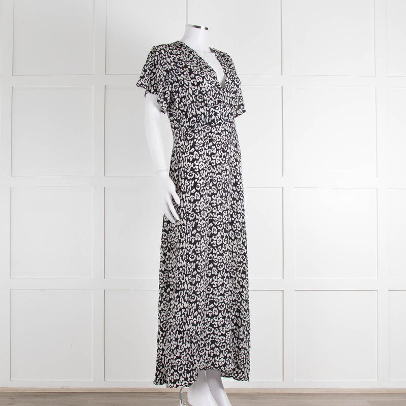 Iris Black Cream Silk Leopard Print Maxi Dress