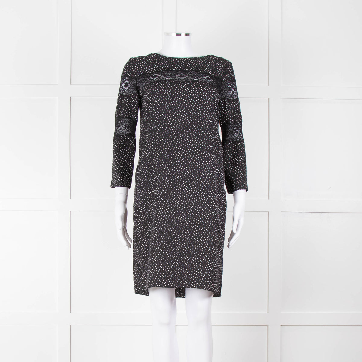 Sandro Black White Print Lace Detail Mini Dress