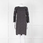 Sandro Black White Print Lace Detail Mini Dress