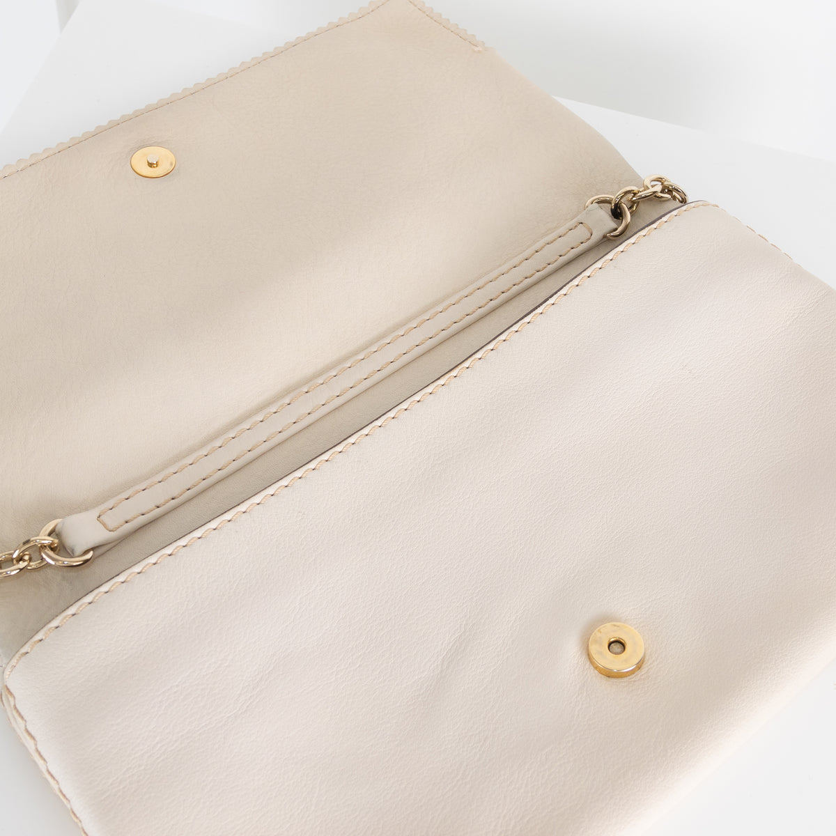 Carolina Herrera Cream Leather Clutch with Tassle and Chain Strape