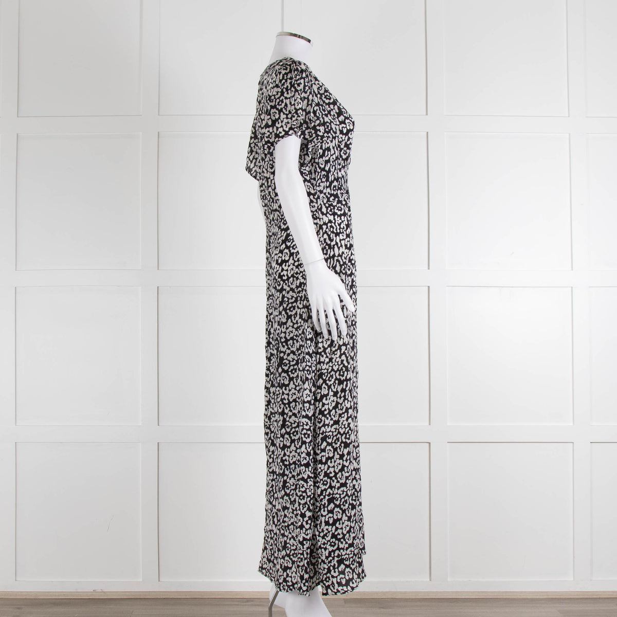Iris Black Cream Silk Leopard Print Maxi Dress