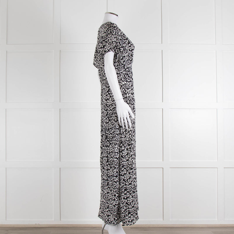 Iris Black Cream Silk Leopard Print Maxi Dress