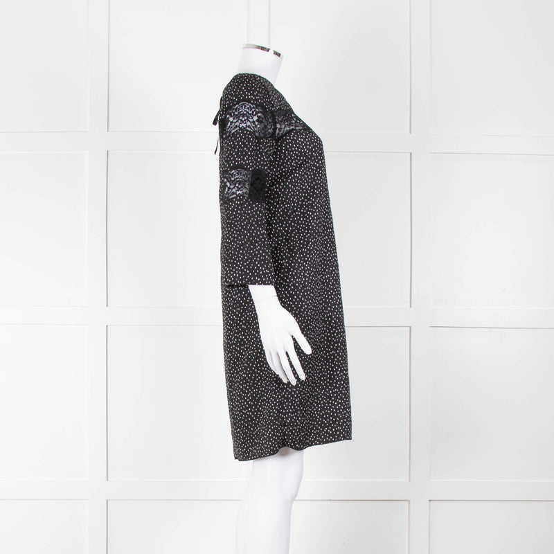 Sandro Black White Print Lace Detail Mini Dress