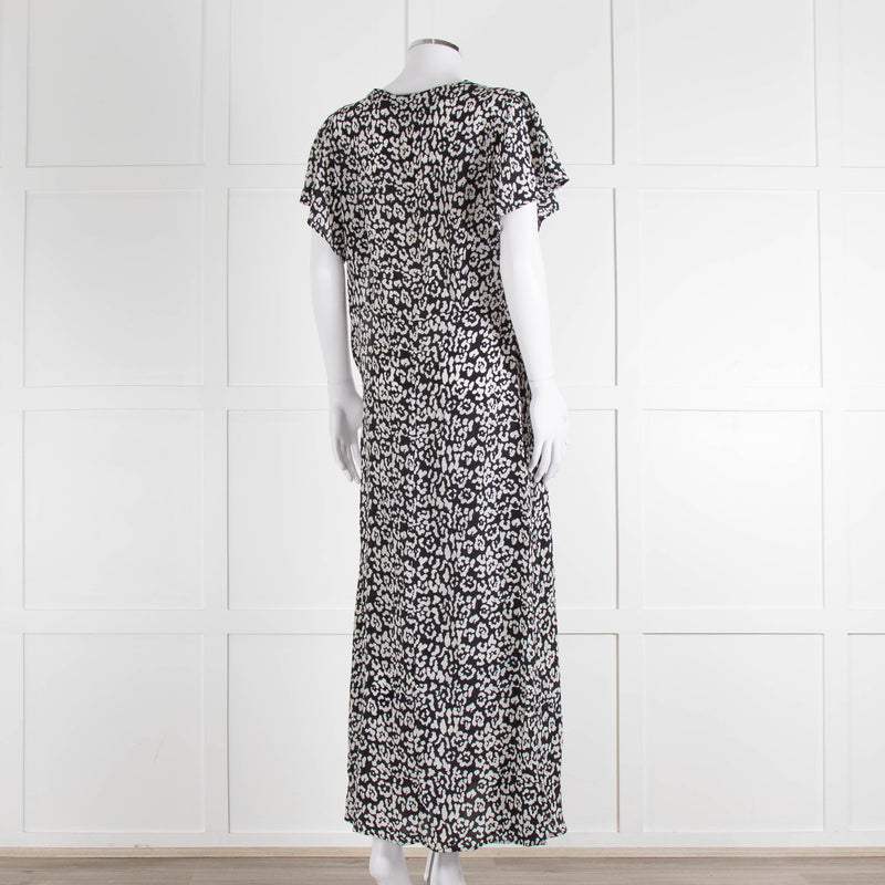 Iris Black Cream Silk Leopard Print Maxi Dress