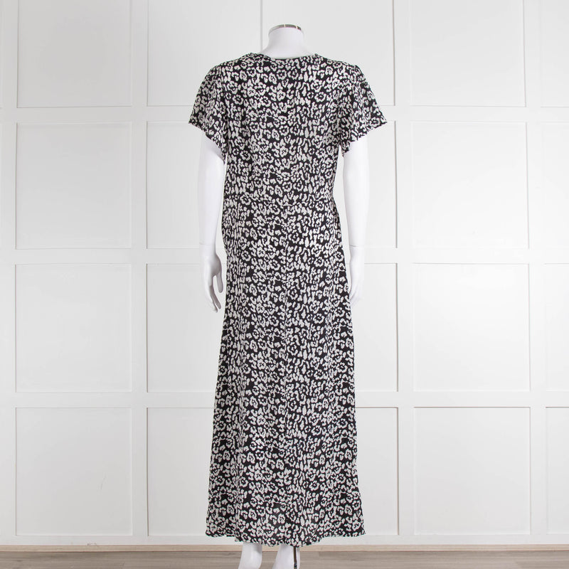 Iris Black Cream Silk Leopard Print Maxi Dress