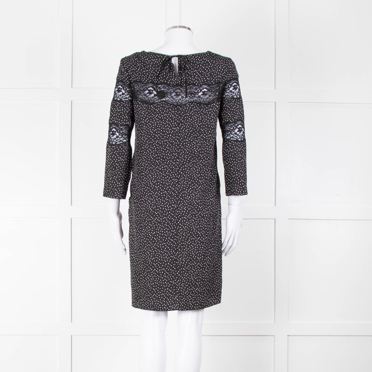Sandro Black White Print Lace Detail Mini Dress