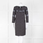Sandro Black White Print Lace Detail Mini Dress