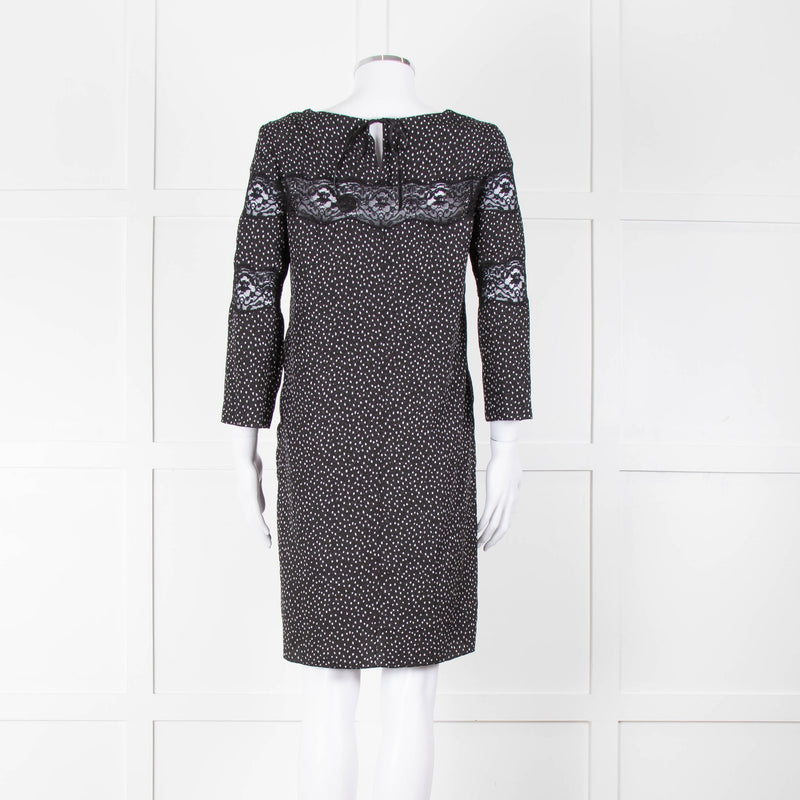 Sandro Black White Print Lace Detail Mini Dress