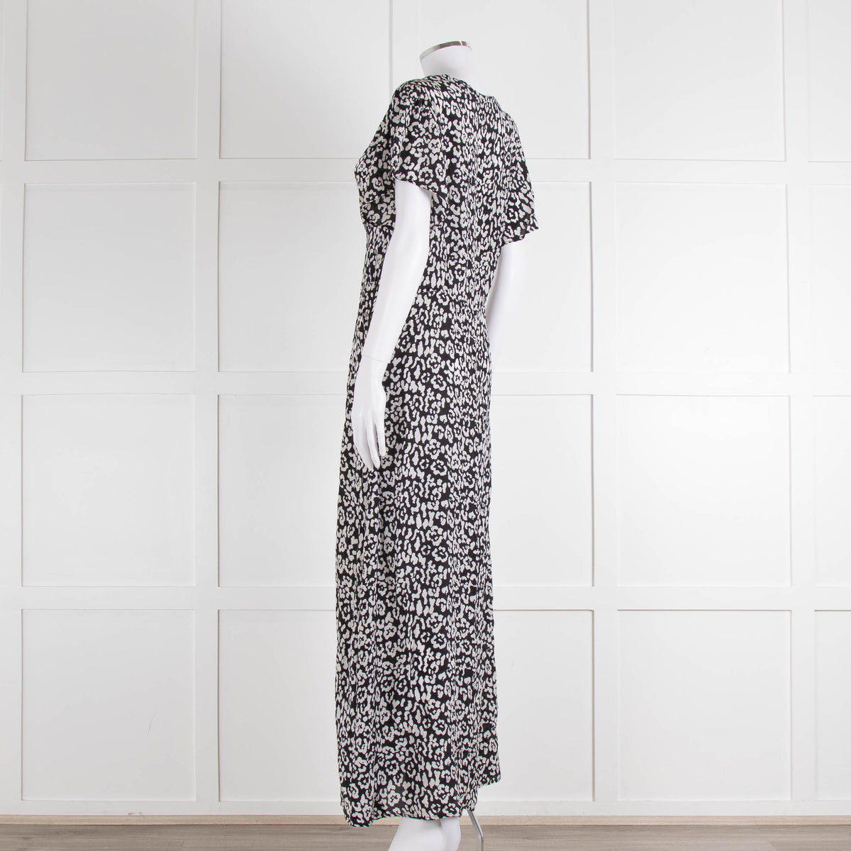 Iris Black Cream Silk Leopard Print Maxi Dress