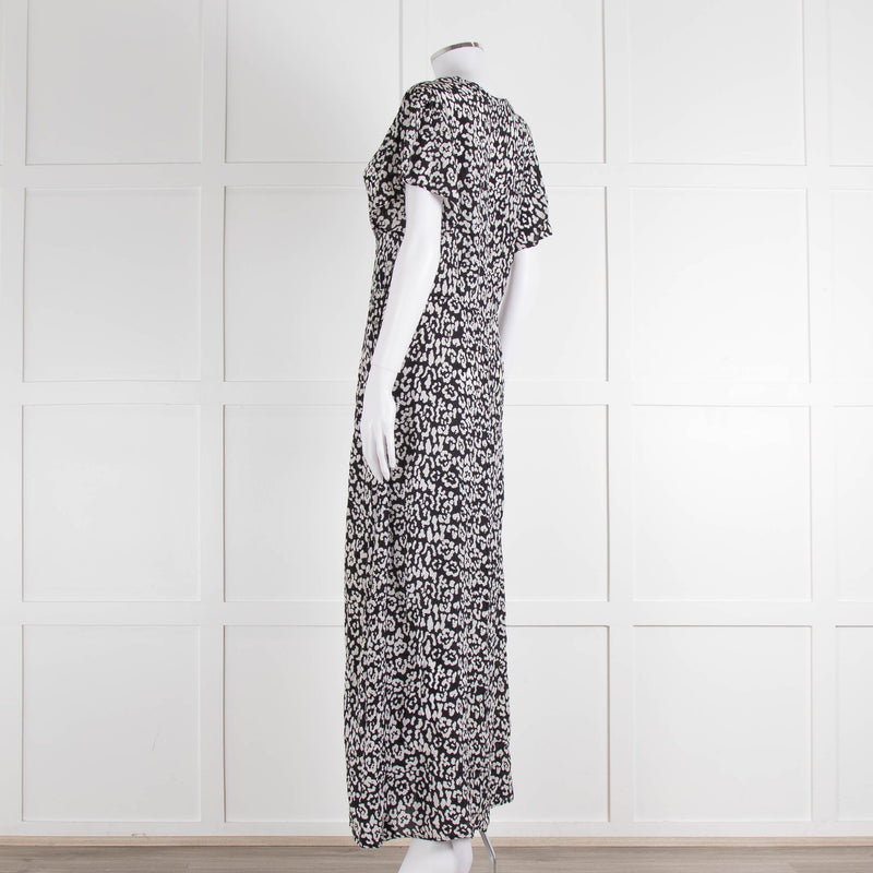 Iris Black Cream Silk Leopard Print Maxi Dress
