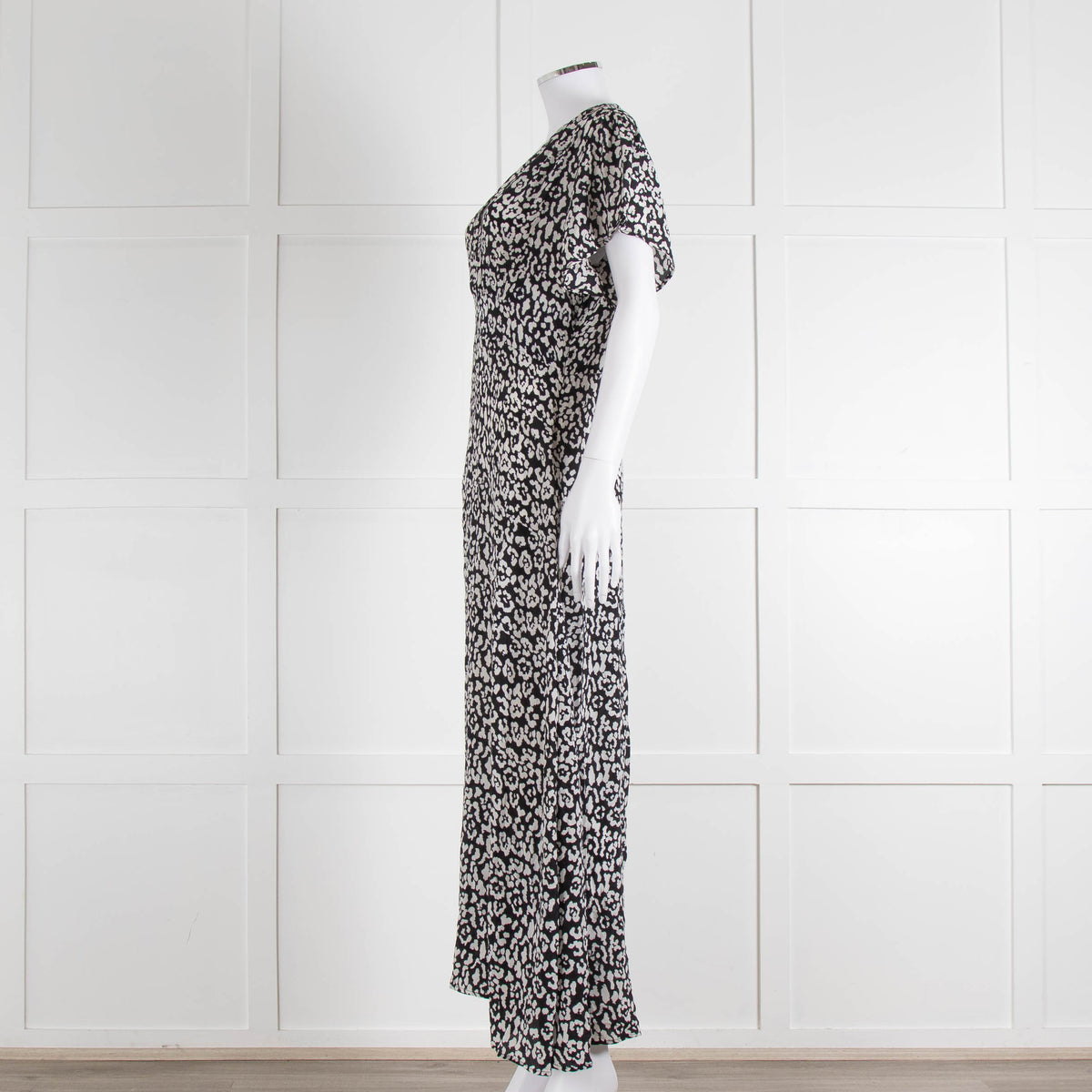 Iris Black Cream Silk Leopard Print Maxi Dress