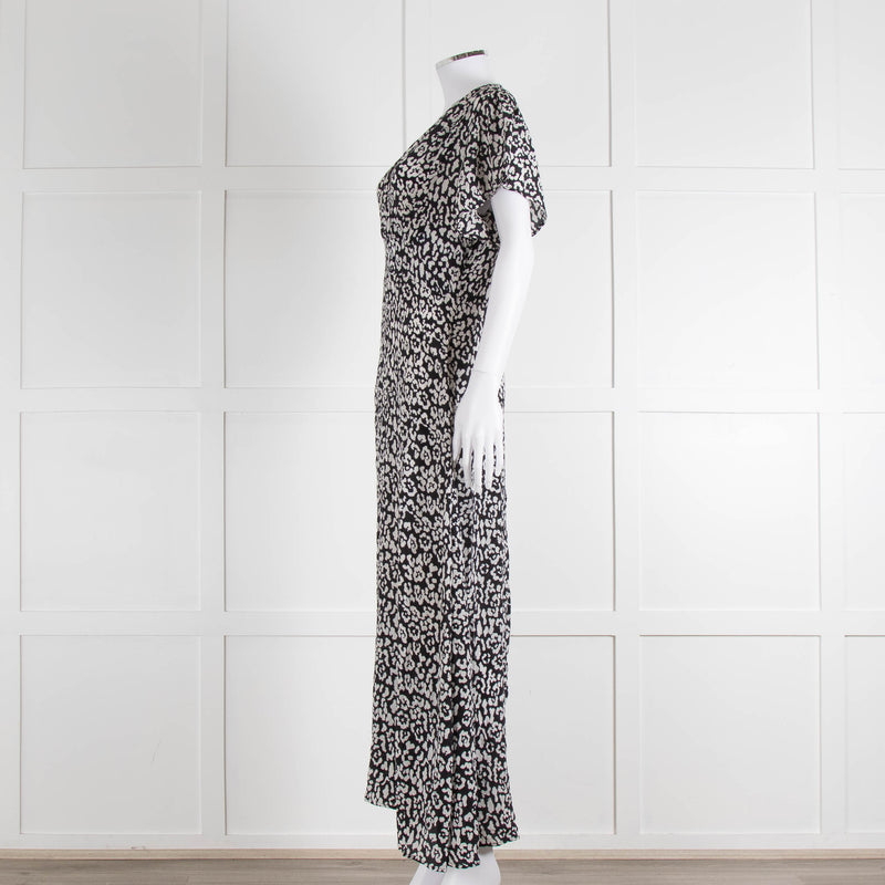 Iris Black Cream Silk Leopard Print Maxi Dress