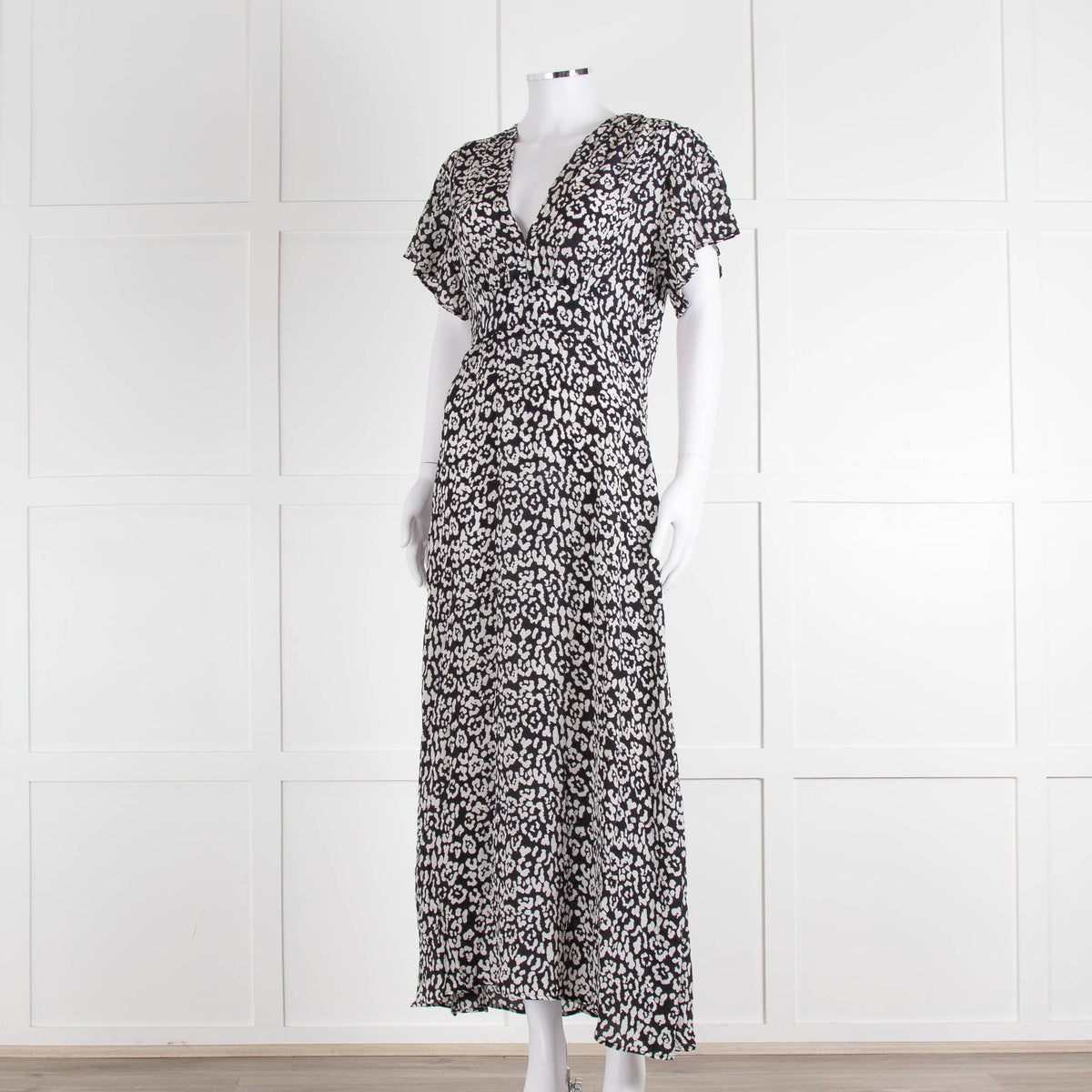 Iris Black Cream Silk Leopard Print Maxi Dress