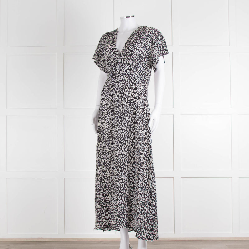Iris Black Cream Silk Leopard Print Maxi Dress