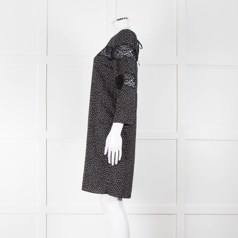 Sandro Black White Print Lace Detail Mini Dress