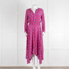 Maje Pink Turquoise Floral Print Ruched Waist Dress
