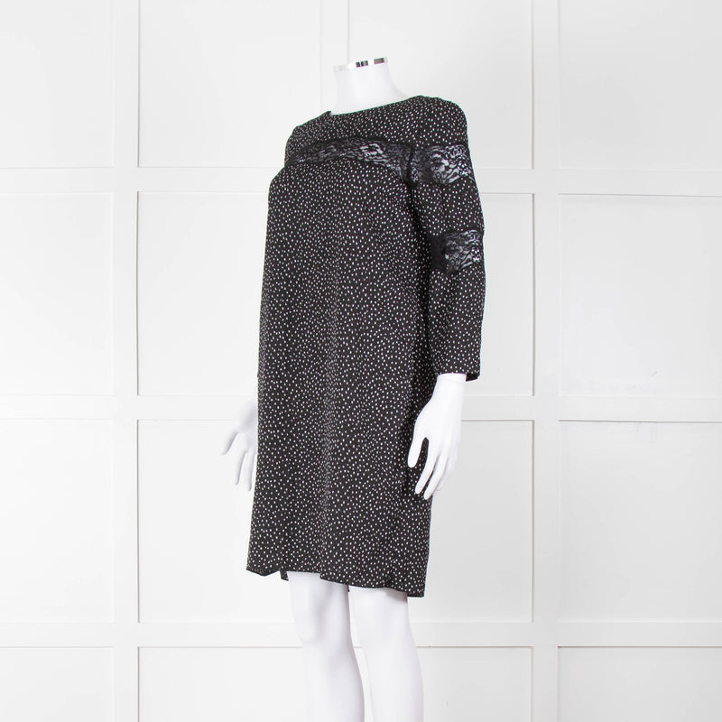 Sandro Black White Print Lace Detail Mini Dress