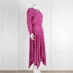 Maje Pink Turquoise Floral Print Ruched Waist Dress