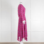 Maje Pink Turquoise Floral Print Ruched Waist Dress
