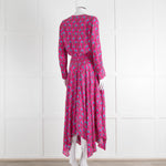 Maje Pink Turquoise Floral Print Ruched Waist Dress