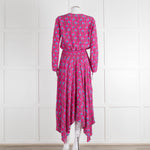 Maje Pink Turquoise Floral Print Ruched Waist Dress