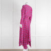 Maje Pink Turquoise Floral Print Ruched Waist Dress