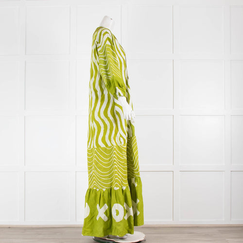 Dye Lab X Anya Green And White Cotton L/S Maxi Dress
