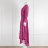 Maje Pink Turquoise Floral Print Ruched Waist Dress