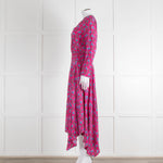 Maje Pink Turquoise Floral Print Ruched Waist Dress