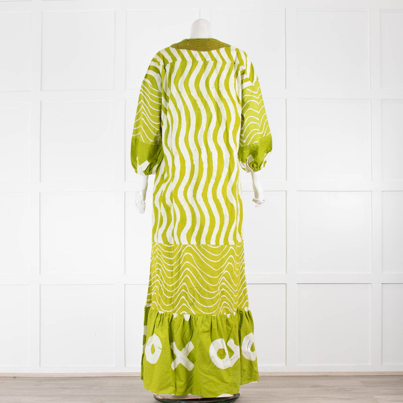 Dye Lab X Anya Green And White Cotton L/S Maxi Dress