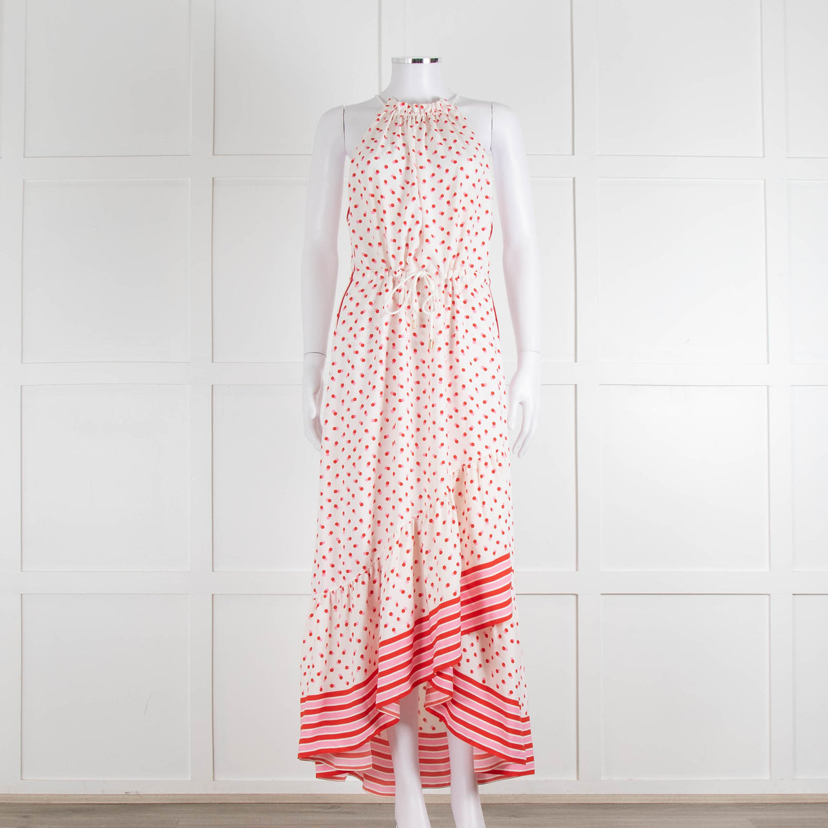 Me + Em Cream Red Pink Polka Dot Sleeveless Maxi Dress