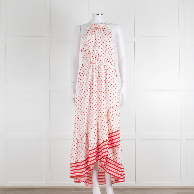 Me + Em Cream Red Pink Polka Dot Sleeveless Maxi Dress