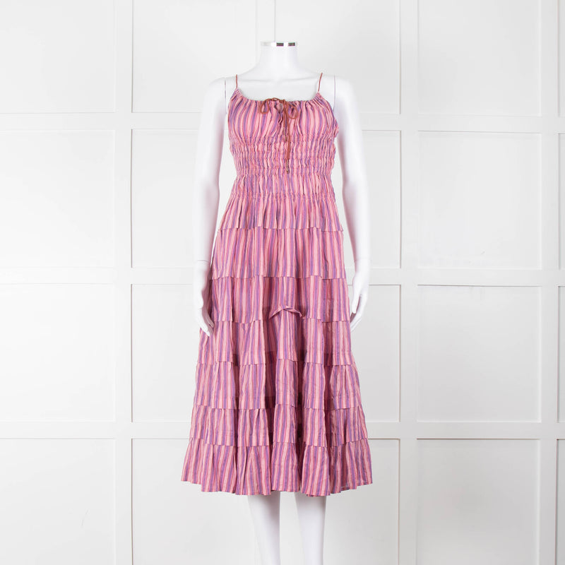 Free People Pink Purple Striped Tiered Sleeveless Dress