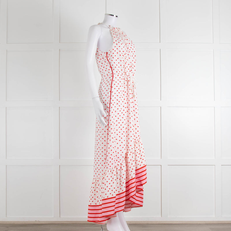 Me + Em Cream Red Pink Polka Dot Sleeveless Maxi Dress