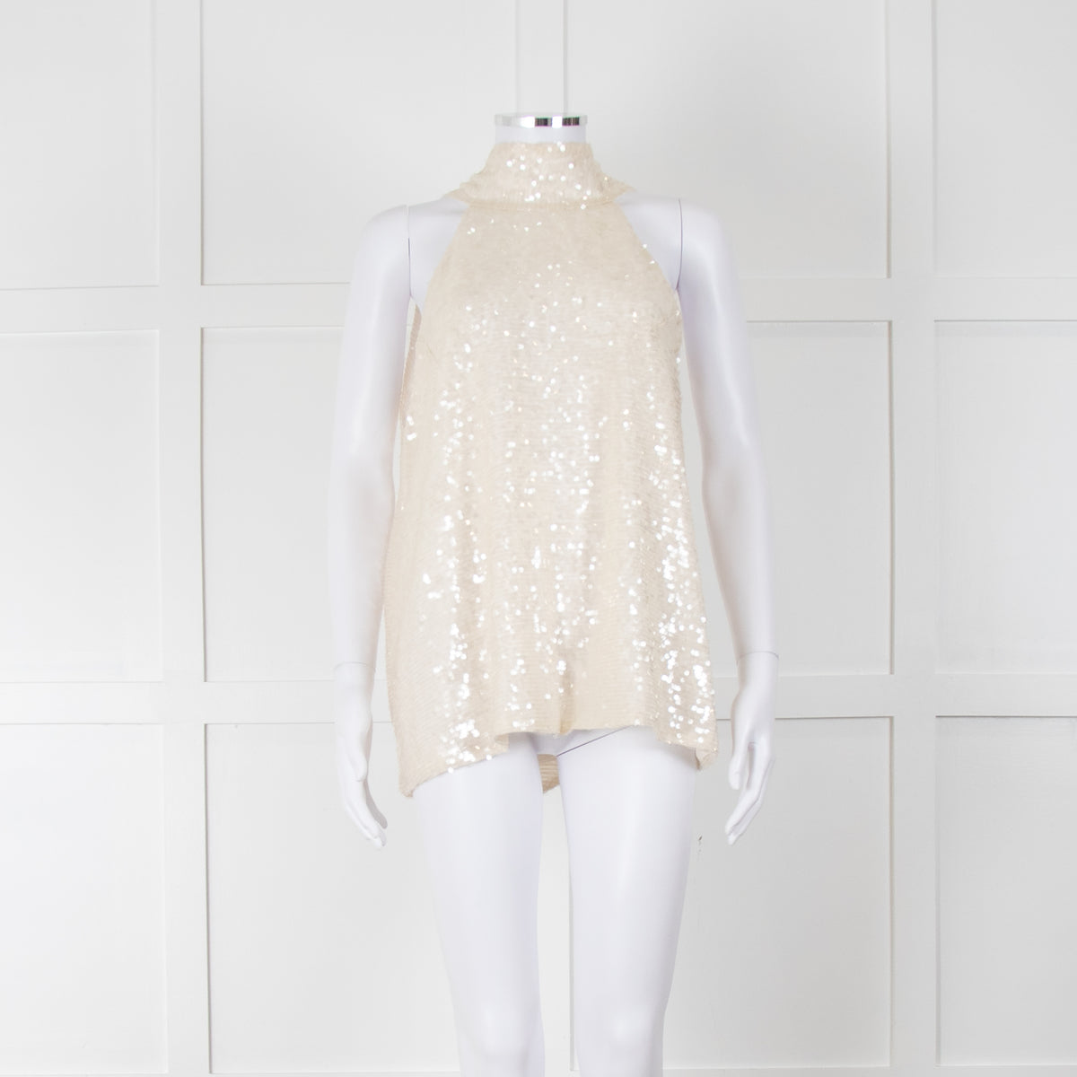Galvan London Cream Sequin Halter Neck Top