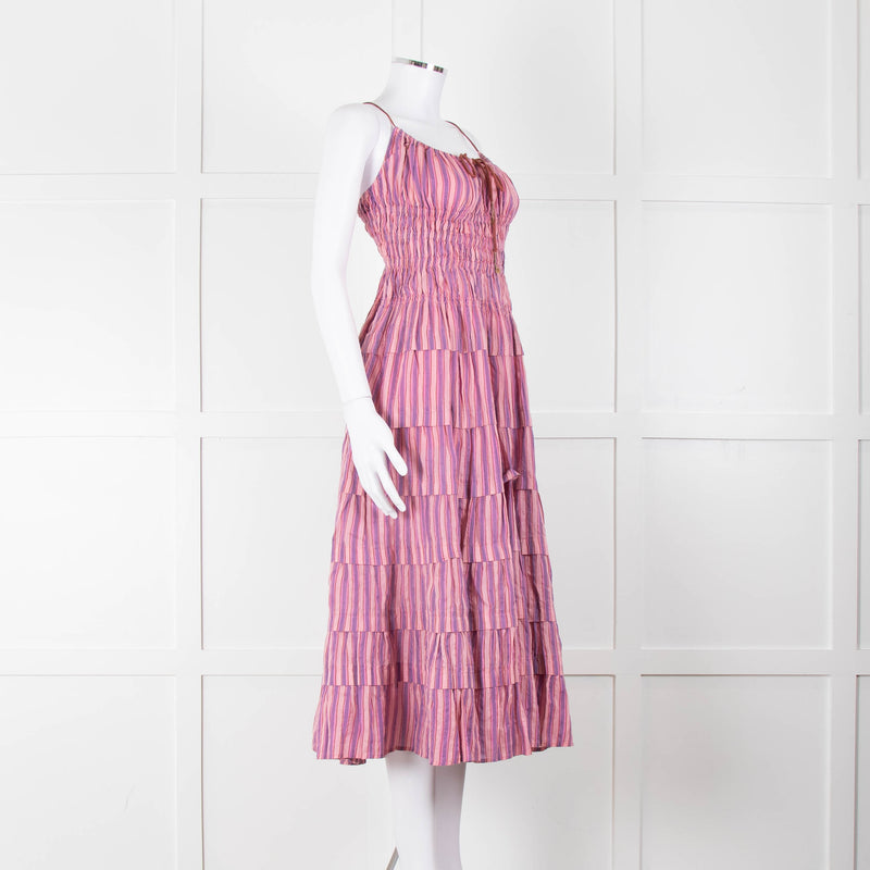 Free People Pink Purple Striped Tiered Sleeveless Dress