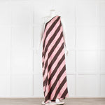 La Double J Brown and Pink Silk Stripe One Shoulder Maxi Dress