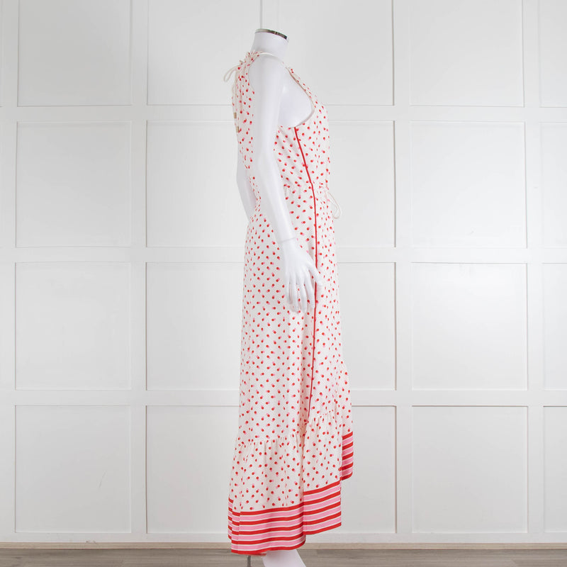 Me + Em Cream Red Pink Polka Dot Sleeveless Maxi Dress