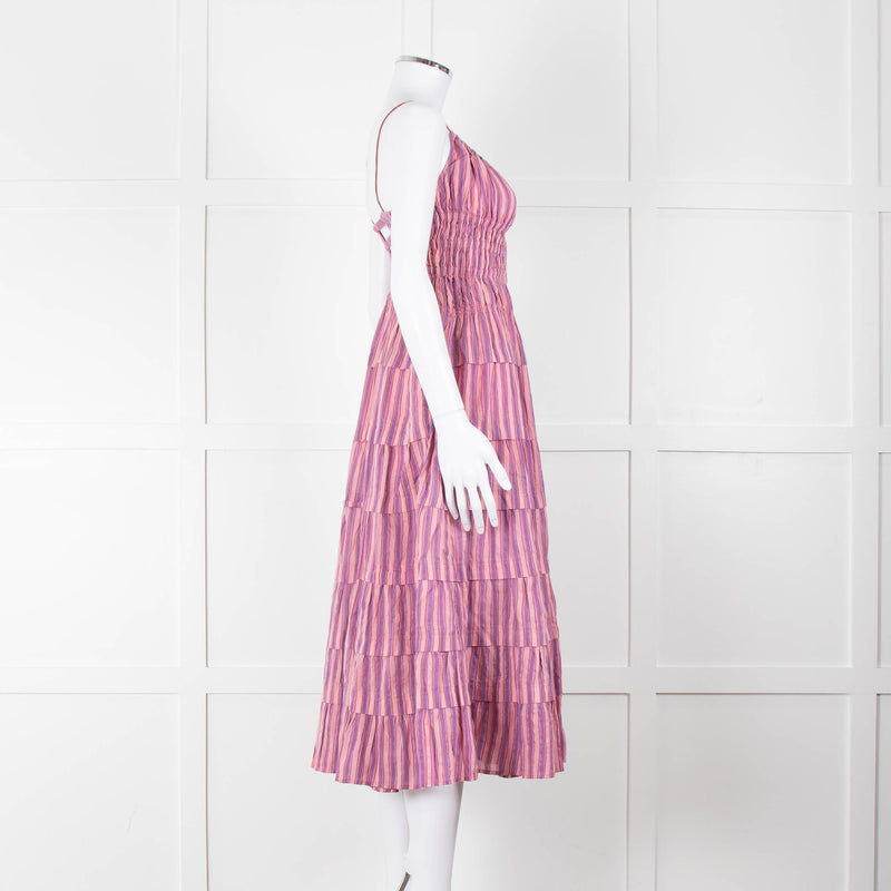 Free People Pink Purple Striped Tiered Sleeveless Dress