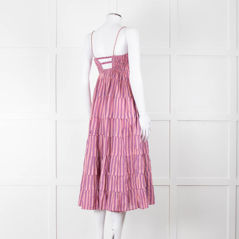 Free People Pink Purple Striped Tiered Sleeveless Dress